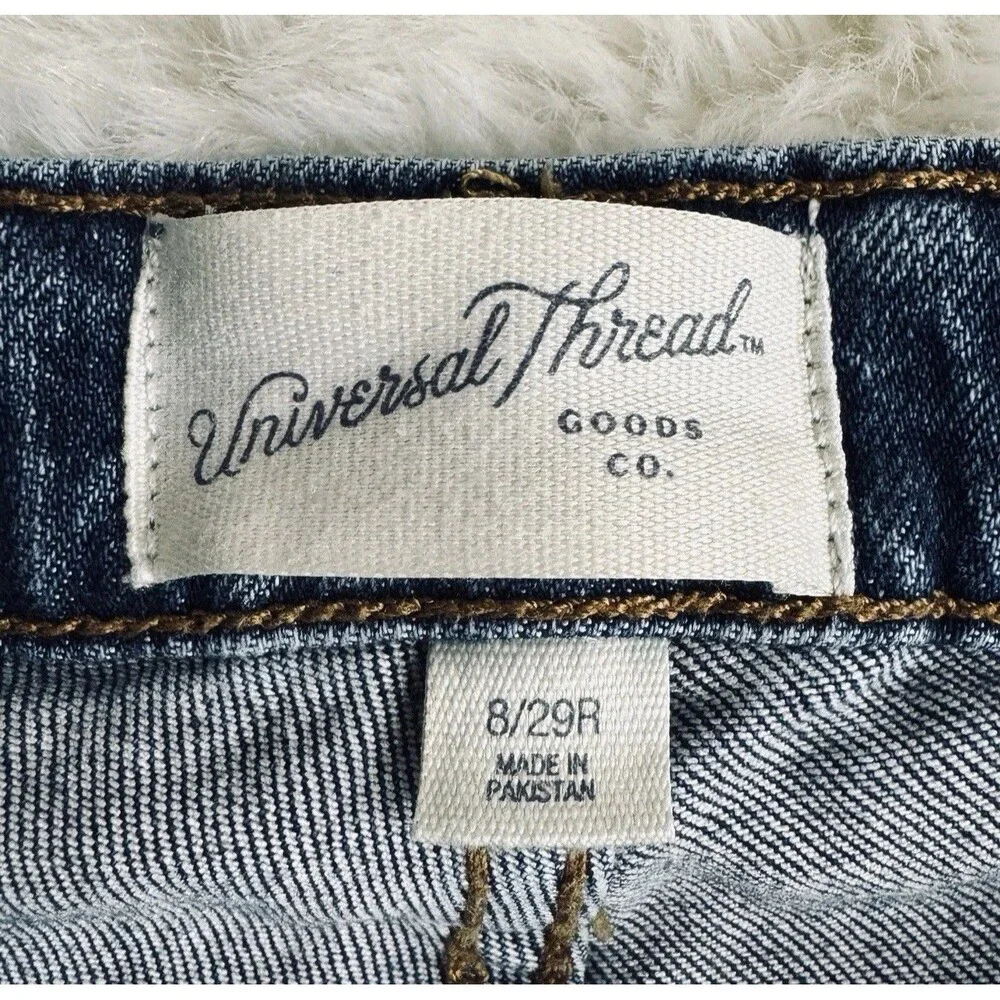 Universal Thread High Rise Slim Straight Jeans 8 (29x27) Blue Distressed Womens